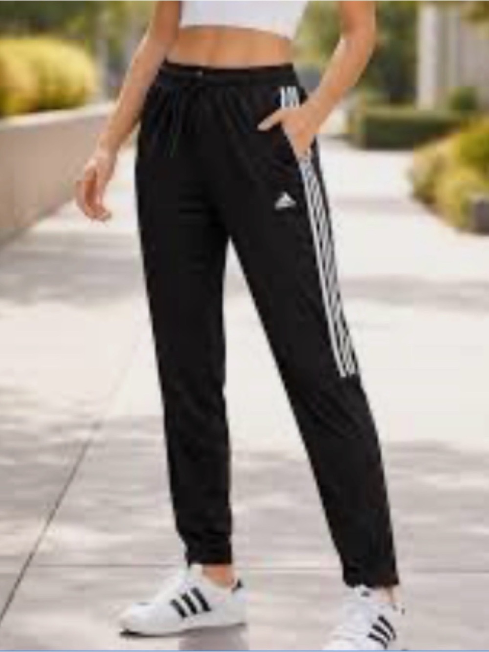 Adidas Black and White Joggers with Signature Stripes